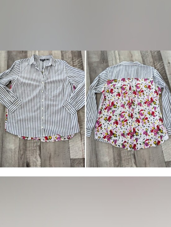 Tolani Tops - Tolani Collection striped button down blouse floral back Boho Mixed Media NWT L